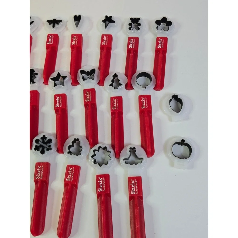 Sizzix PaddlePunch Die Cut Tool Set with Hammer and Various Shapes Red White